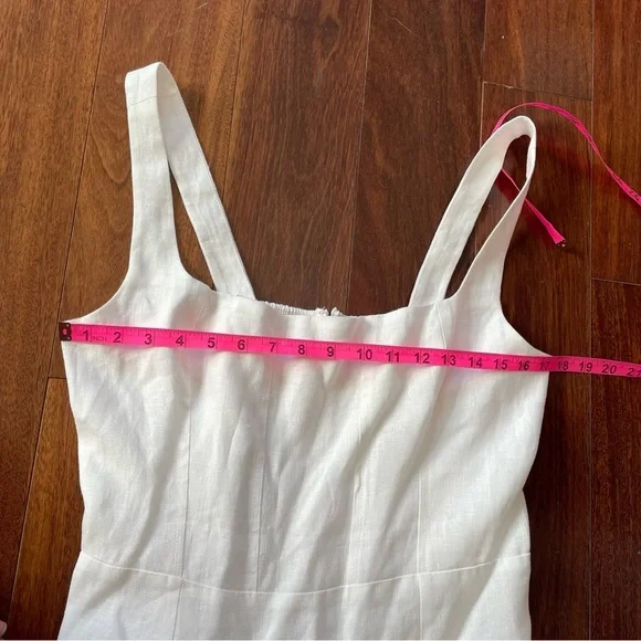 Reformation Delia Linen Dress White Bubble Skirt Square Neck Drop Waist Size 10 - Picture 11 of 12